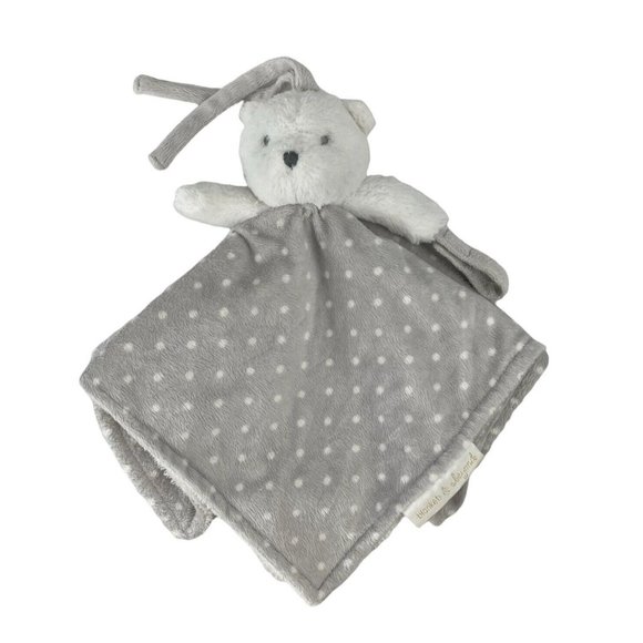Blankets & Beyond Teddy Bear Grey White Polka Dot Lovey Blanket Pacifier Holder - Picture 1 of 7